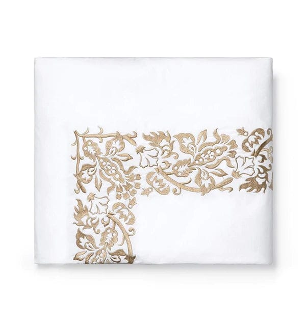Flat Sheets Saxon Flat Sheet by Sferra Queen 96x114 / White/Champagne Sferra